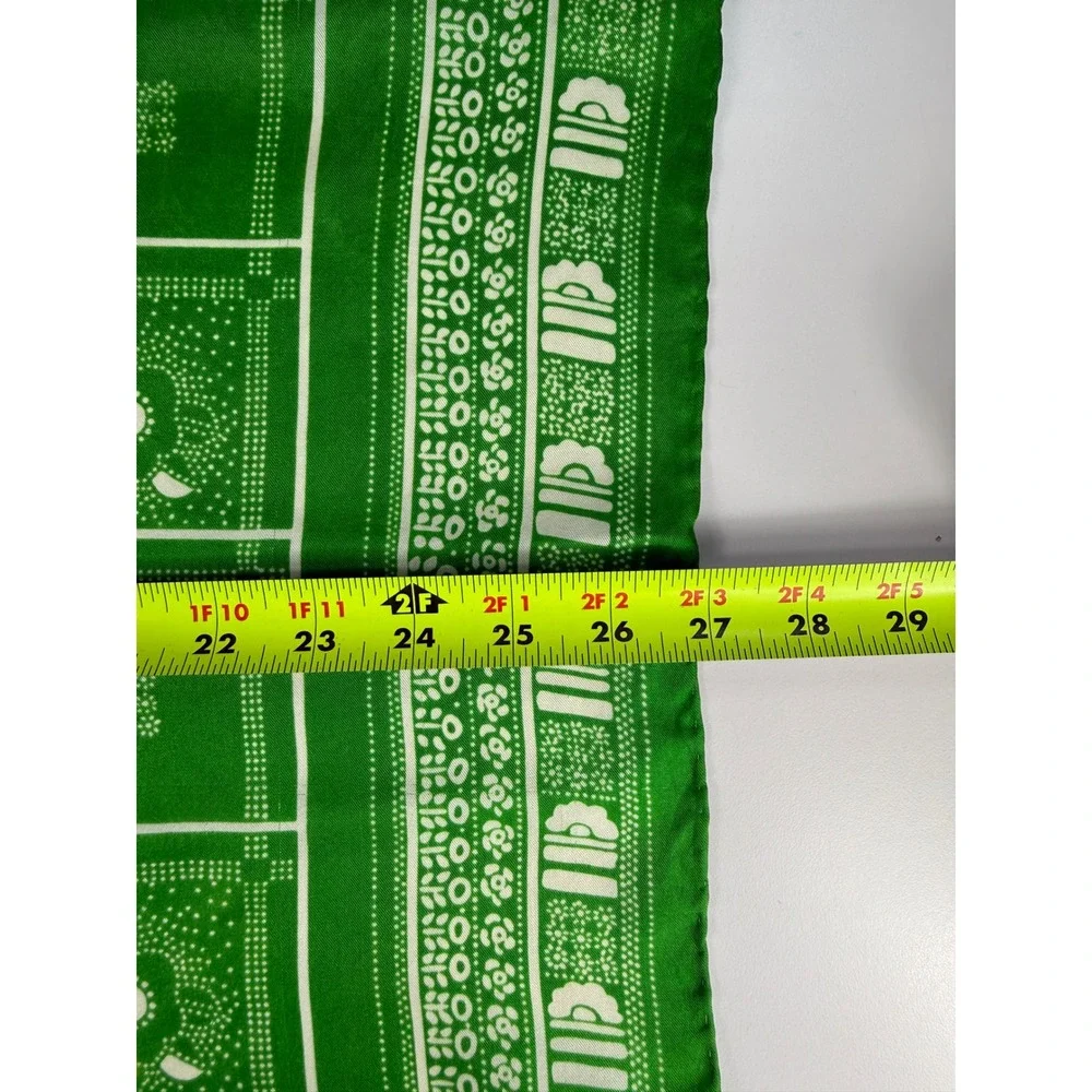 Echo Hand Rolled Green Satin Square Scarf Vintage Bandana Print Retro Mod 27'X26